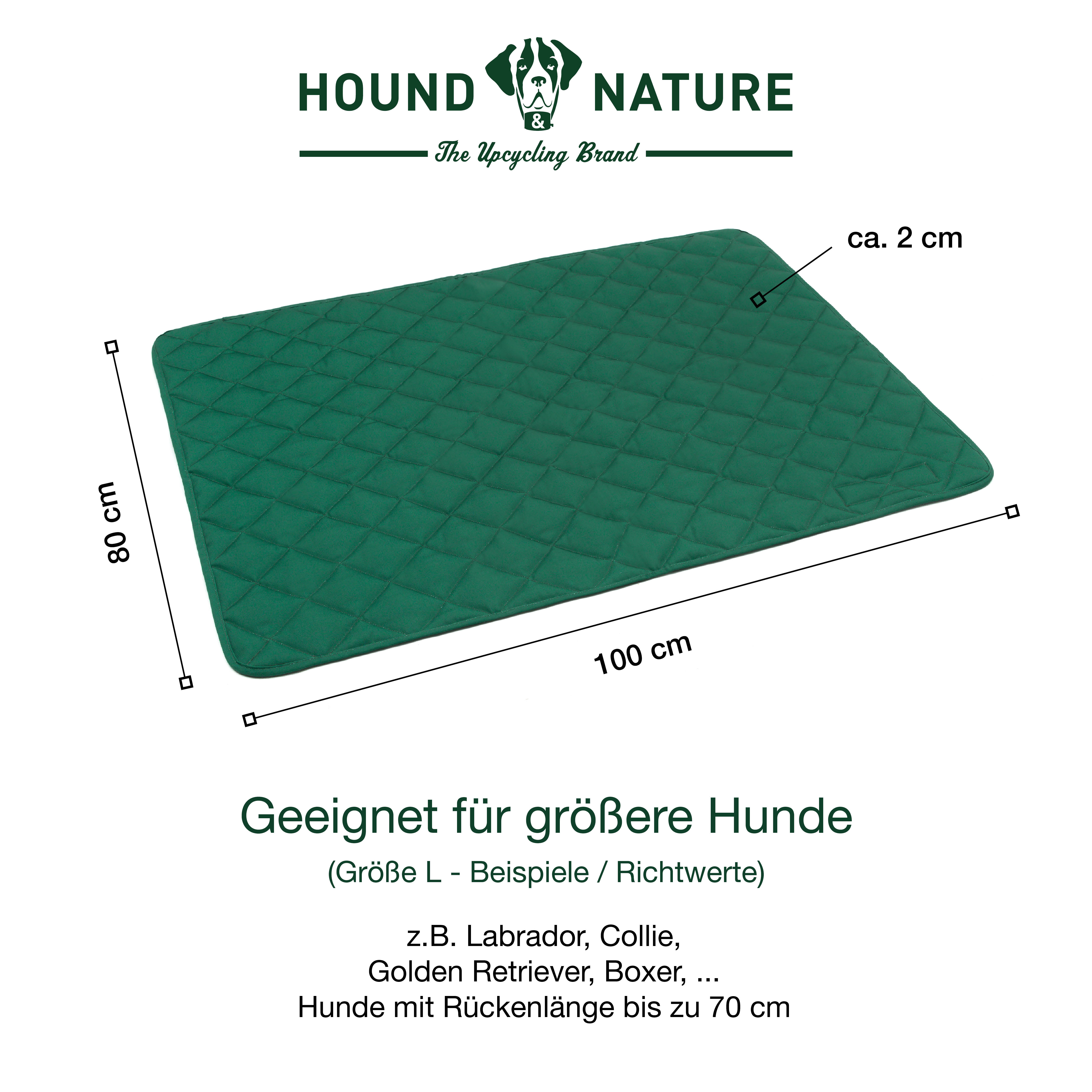Hundeliegedecke Davos grün L, Größe: 100 x 80 cm,  dicke Polsterung 1 cm - HOUND & NATURE