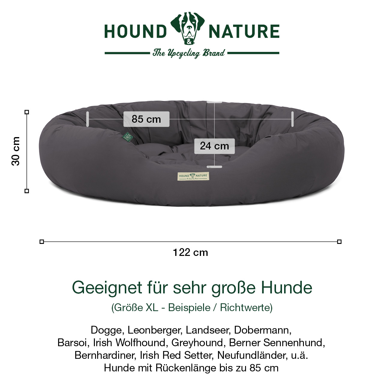 Bett St. Moritz rund, grau Gr. XL - Außenmaße: 122 x 115 cm, Höhe Rand: 30 cm - HOUND & NATURE