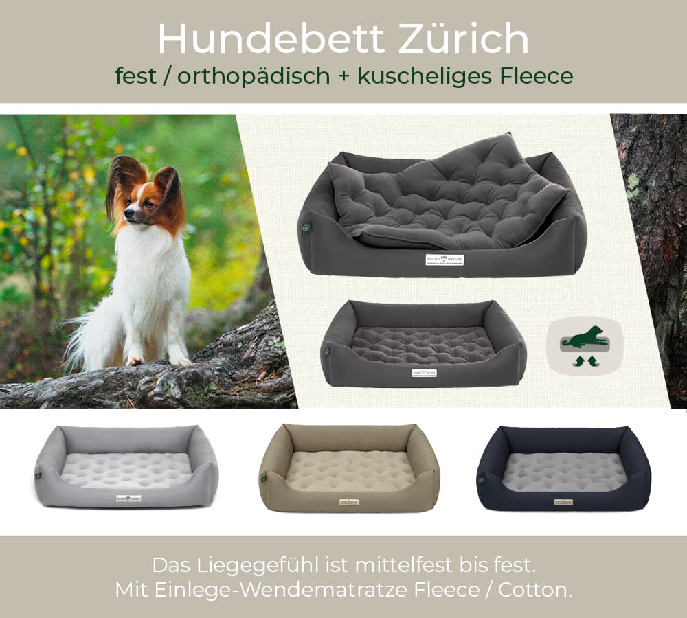 Orthopädisches Hundebett Zürich von HOUND & NATURE – feste Liegefläche, Wendematratze Fleece/Cotton, waschbar bis 90 °C