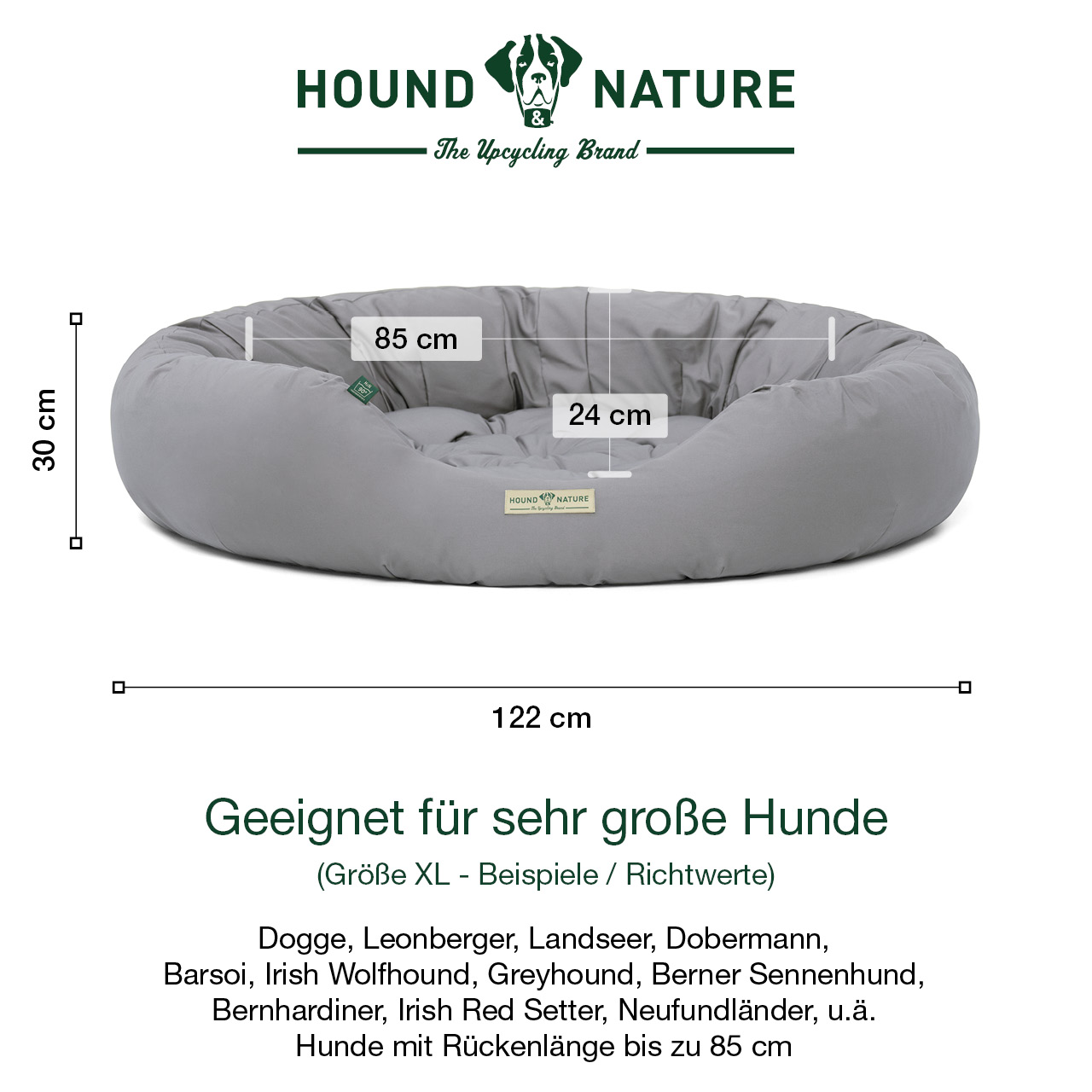 Öko-Hunde-Donut St. Moritz hellgrau, Gr. XL, aus strapazierfähigem, Baumwoll-Stoff - HOUND & NATURE