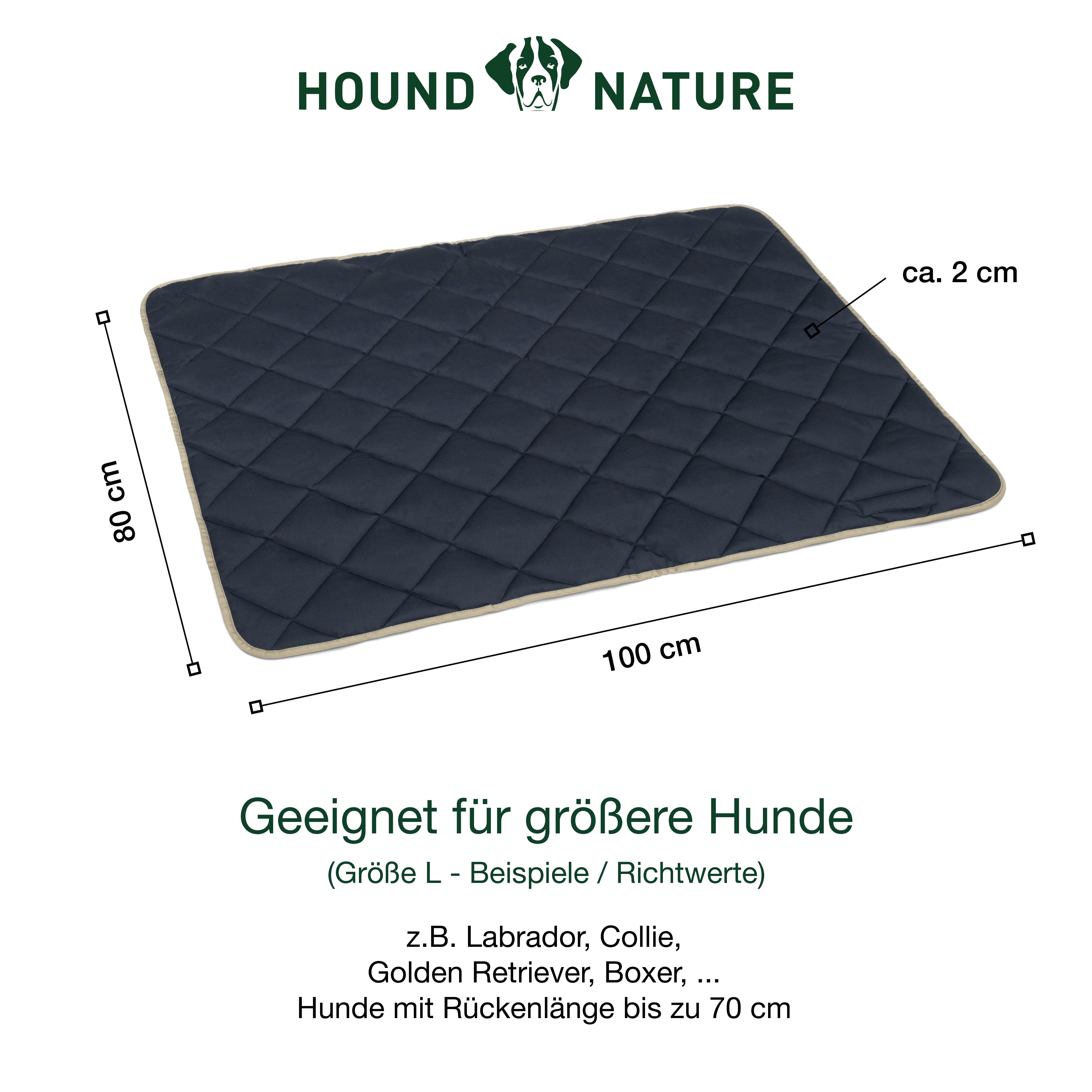 Hundeliegedecke Davos taupe-blau Gr. L, Größe: 100 x 80 cm,  dicke Polsterung 1 cm - HOUND & NATURE