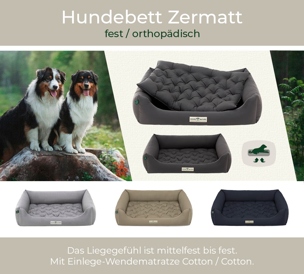 Orthopädisches Hundebett Zermatt von HOUND & NATURE – feste Liegefläche, Wendekissen Cotton/Cotton, waschbar bis 90 °C