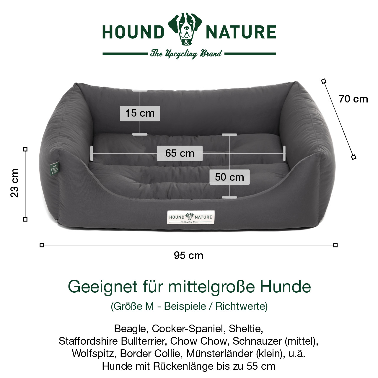 Bett Bern grau Gr. M - Außenmaße: 95 x 70 cm, Höhe des Randes 23 cm - HOUND & NATURE