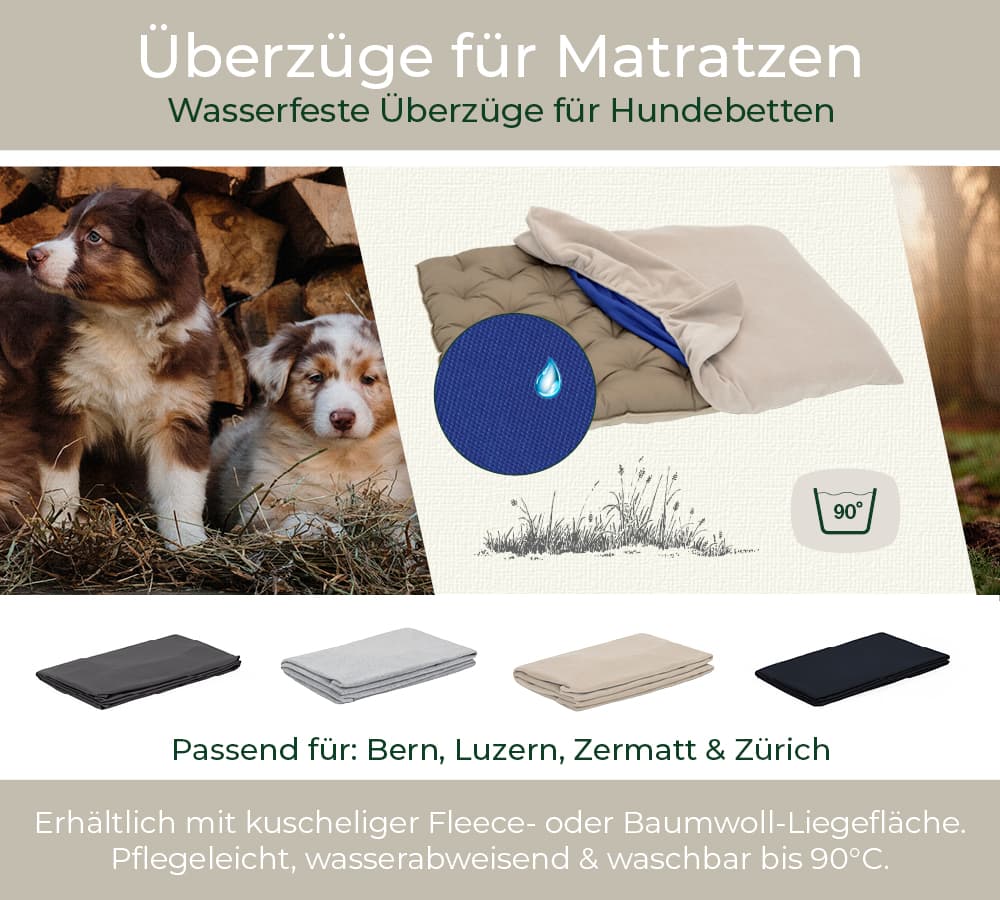 Wasserfester Überzug für Hundebetten von HOUND & NATURE – passend für Bern, Luzern, Zermatt & Zürich, robust und waschbar bis 95 °C
